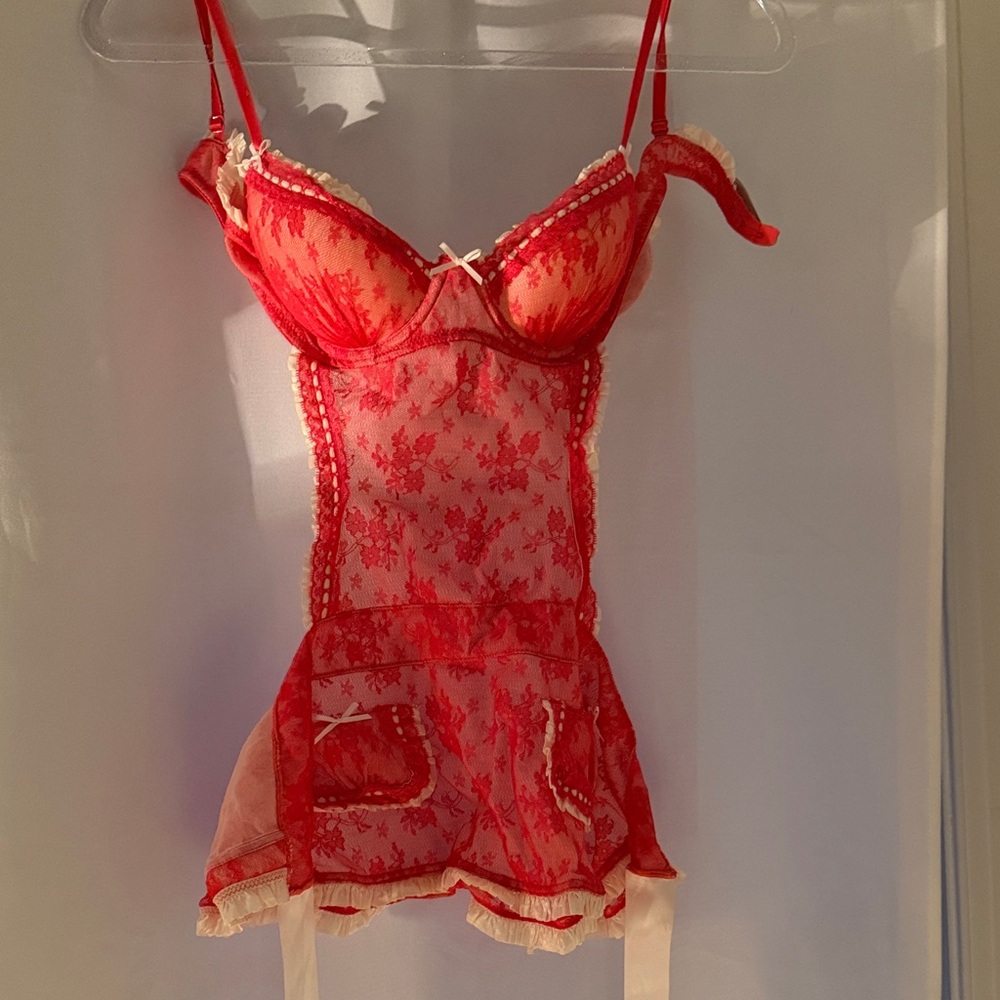 Victoria's Secret Red and Cream Lace Chemise